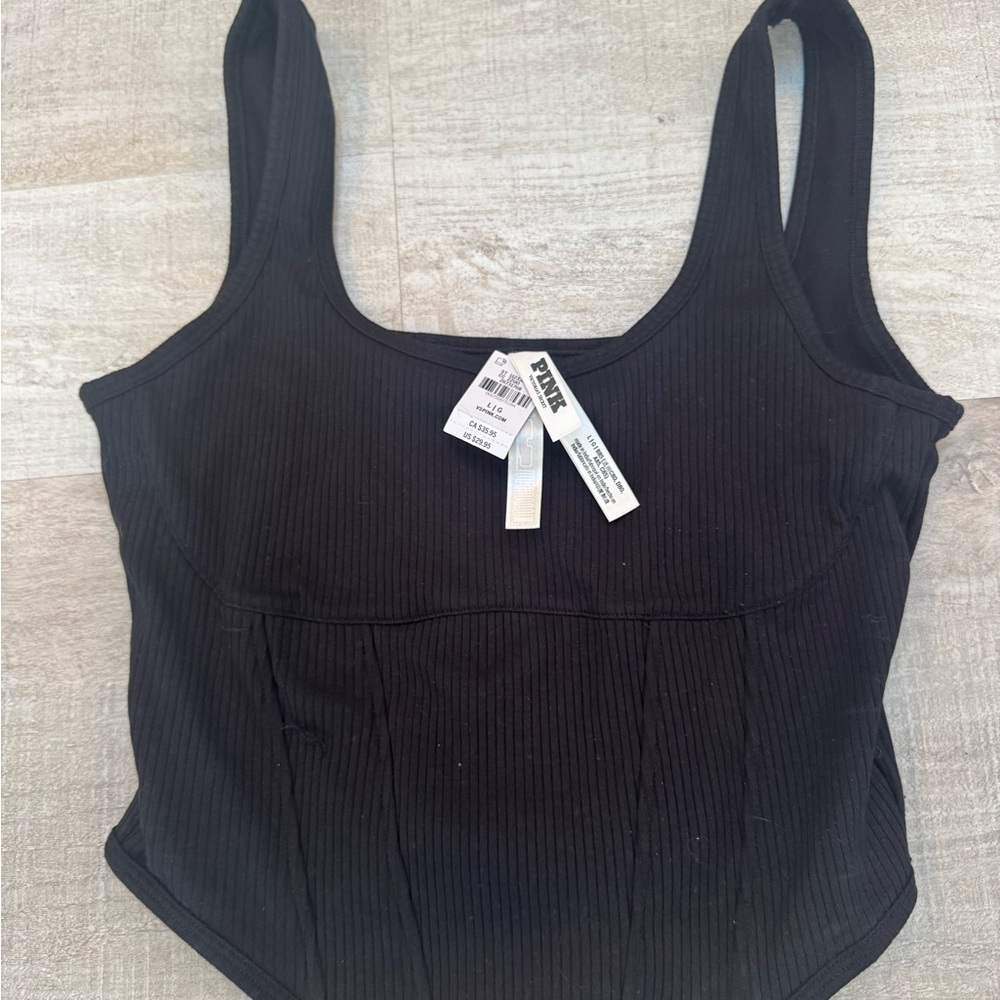 PINK Victoria's Secret Black Ribbed Scoop Neck Camisole
